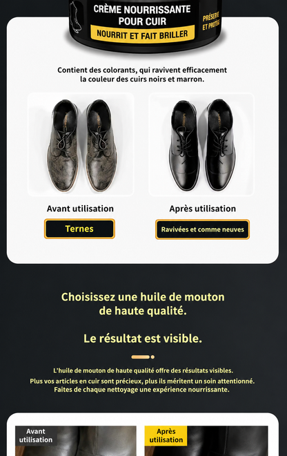 Crème de soin des chaussures en cuir, polisseuse haute brillance, vernis à chaussures, avertissement, siège de voiture, remise à neuf des meubles, réparation du cuir