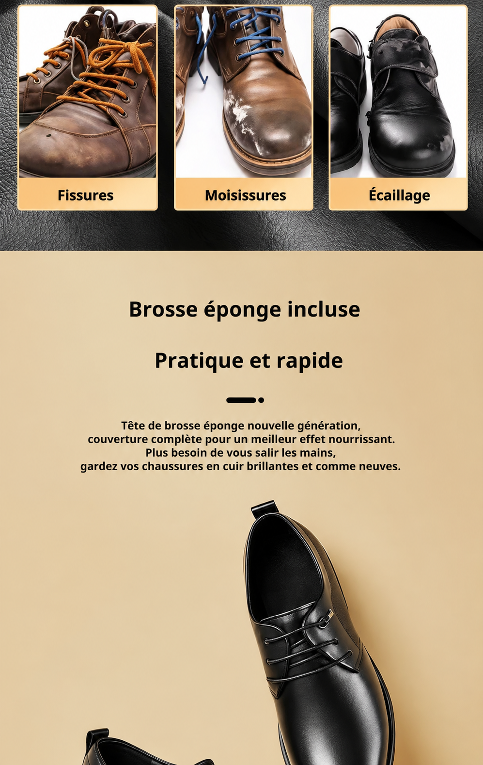 Crème de soin des chaussures en cuir, polisseuse haute brillance, vernis à chaussures, avertissement, siège de voiture, remise à neuf des meubles, réparation du cuir